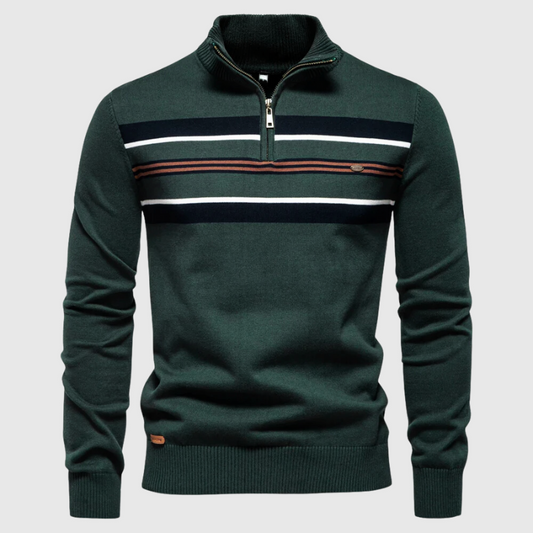 Herren Pullover Gestreift Halbzipper Baumwolle - Eveloria