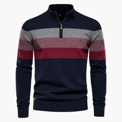 Herren Strickpullover Gestreift Viertelzip Baumwolle Anthrazit - Eveloria