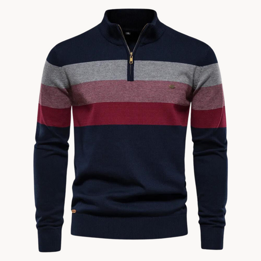 Herren Strickpullover Gestreift Viertelzip Baumwolle Anthrazit - Eveloria