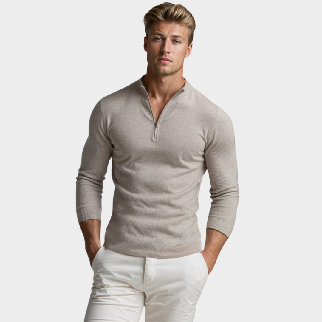 Herren Langarm Pullover Quarter Zip Fleece Grau - Eveloria