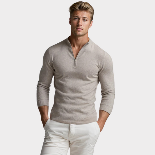 Herren Langarm Pullover Quarter Zip Fleece Grau - Eveloria