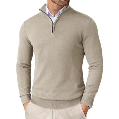 Quarter-Zip-Pullover – Strickpullover mit halbem Reißverschluss für Herren-Beige-S-Chaps Herrenmode