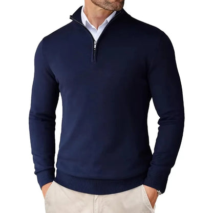 Quarter-Zip-Pullover – Strickpullover mit halbem Reißverschluss für Herren-Blau-S-Chaps Herrenmode