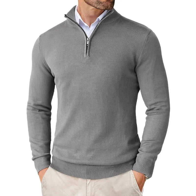 Quarter-Zip-Pullover – Strickpullover mit halbem Reißverschluss für Herren-Dunkelgrau-S-Chaps Herrenmode