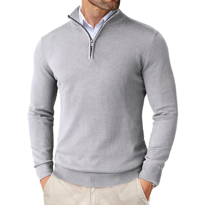Quarter-Zip-Pullover – Strickpullover mit halbem Reißverschluss für Herren-Hellgrau-S-Chaps Herrenmode
