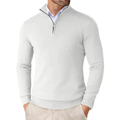 Quarter-Zip-Pullover – Strickpullover mit halbem Reißverschluss für Herren-Weiß-S-Chaps Herrenmode