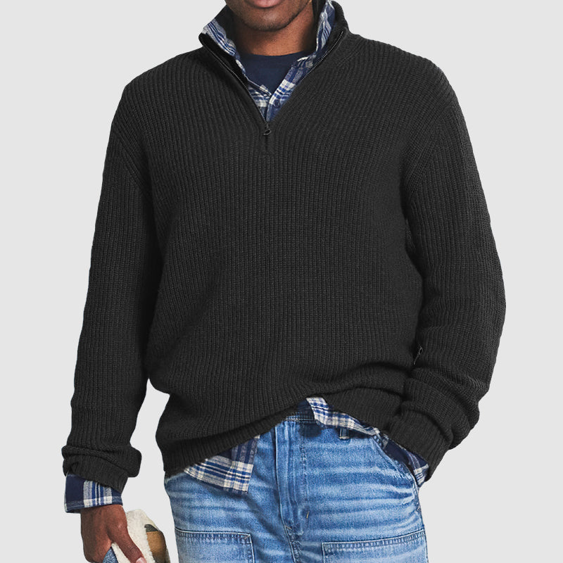 Quarter-Zip-Pullover | Warm | Winter | Strickpullover | Herren-Pullover mit halbem Reißverschluss-Schwarz-S-Chaps Herrenmode