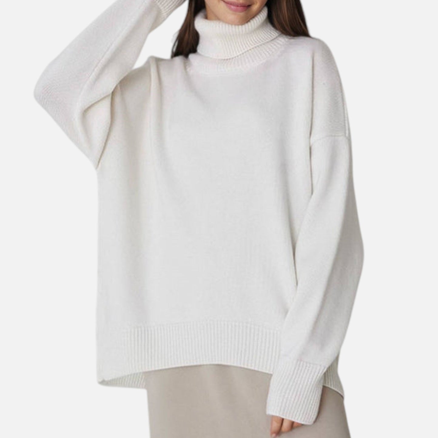 Damen Oversized Rollkragenpullover Grobstrick Beige