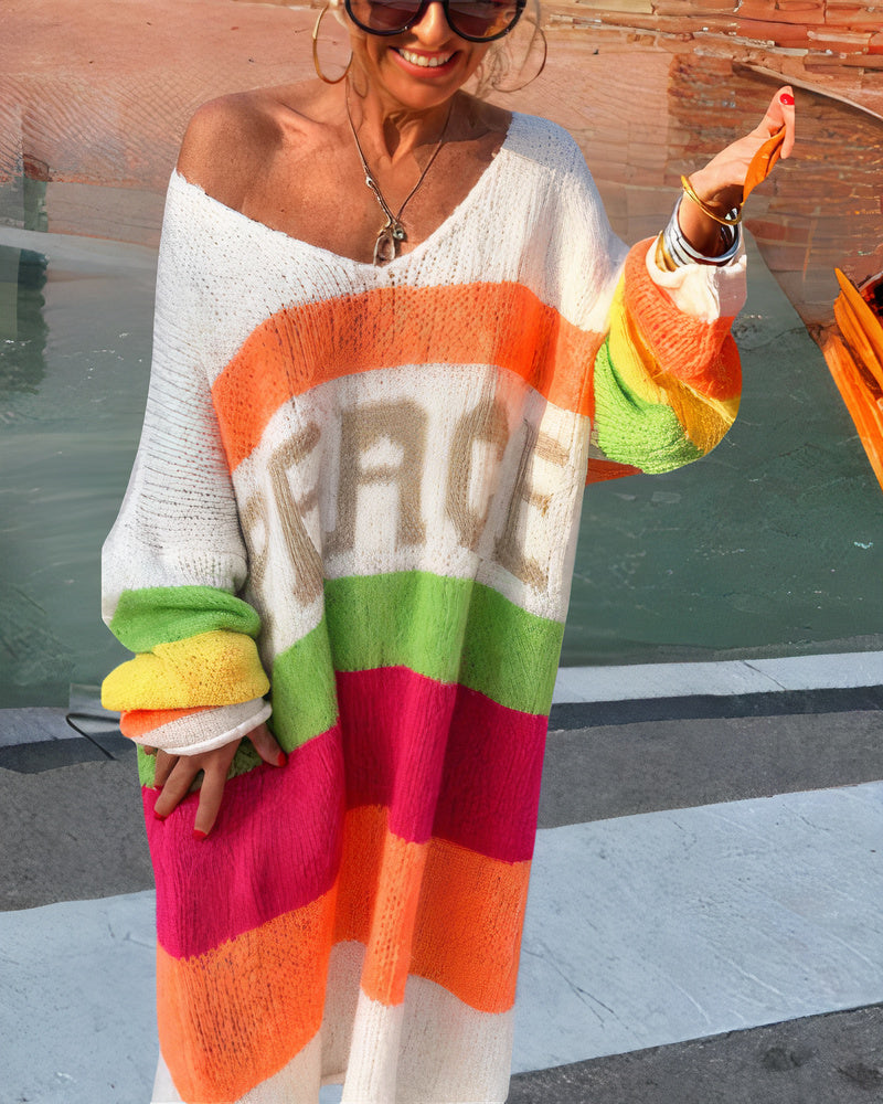 Eveloria Damen Pullover Regenbogenfarben