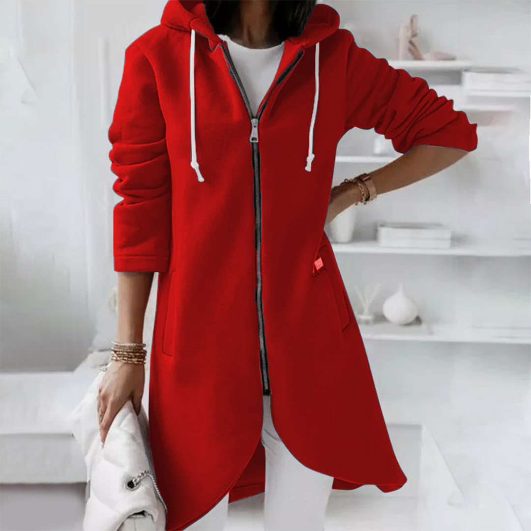 Damen Langjacke Reißverschluss Kapuze - Eveloria