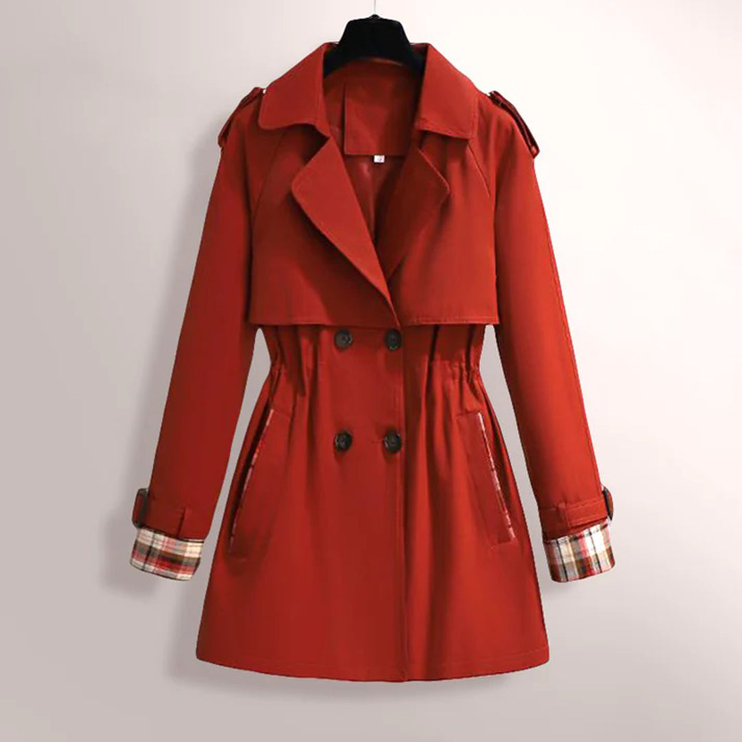 Eveloria Damen Trenchcoat Tailliert Zweireihig Mit Gürtel Karomuster