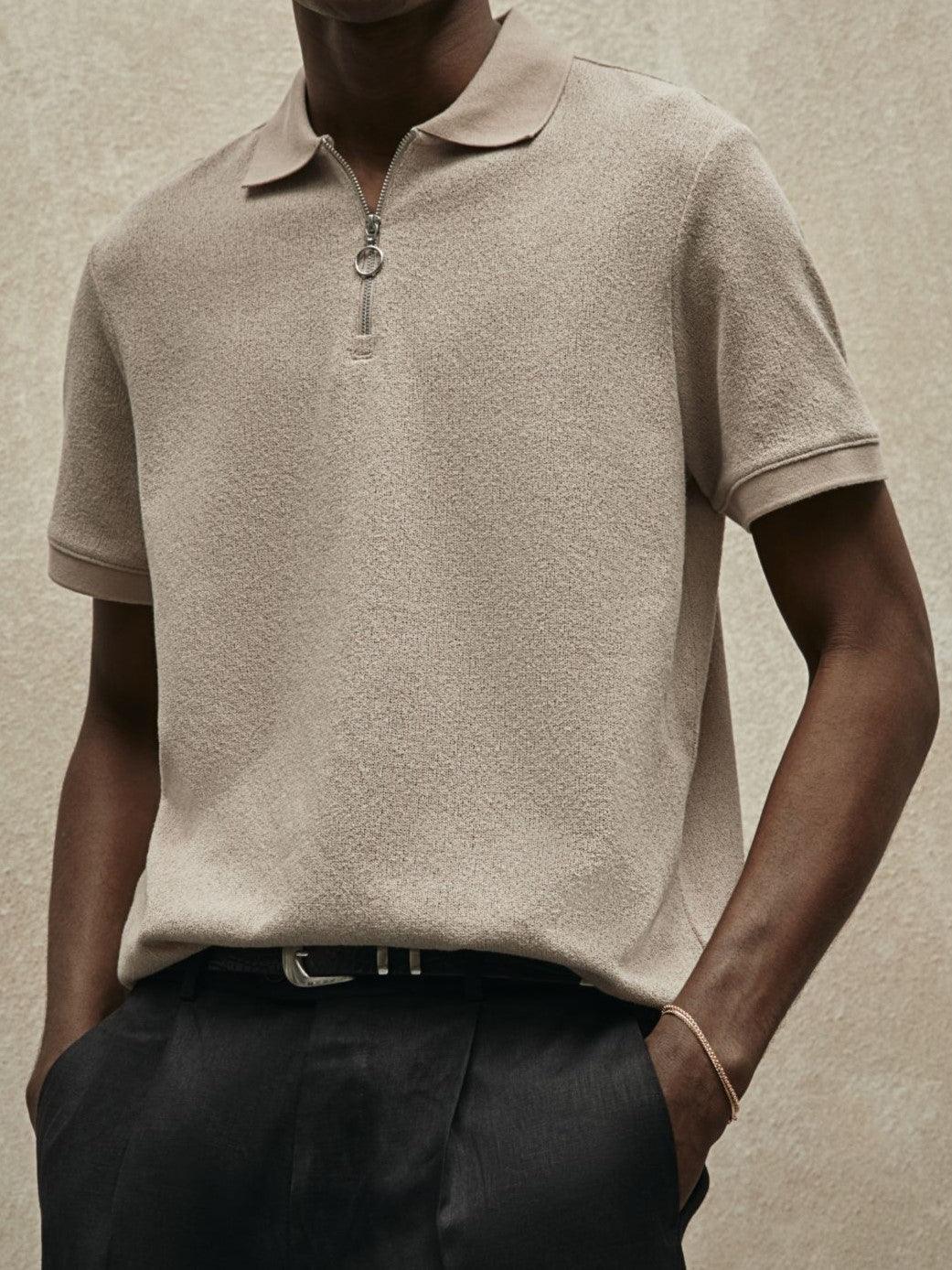 Herren Poloshirt Strick Reißverschluss Modern