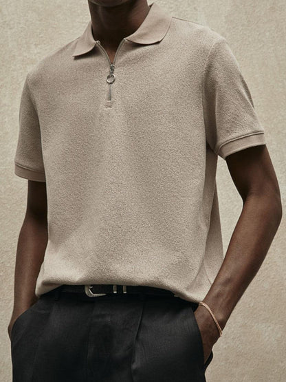 Herren Poloshirt Strick Reißverschluss Modern