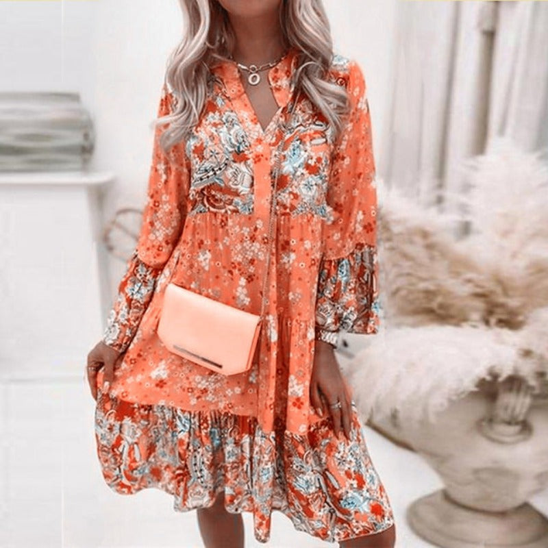 Eveloria Damen Sommerkleid V-Ausschnitt Mehrfarbig