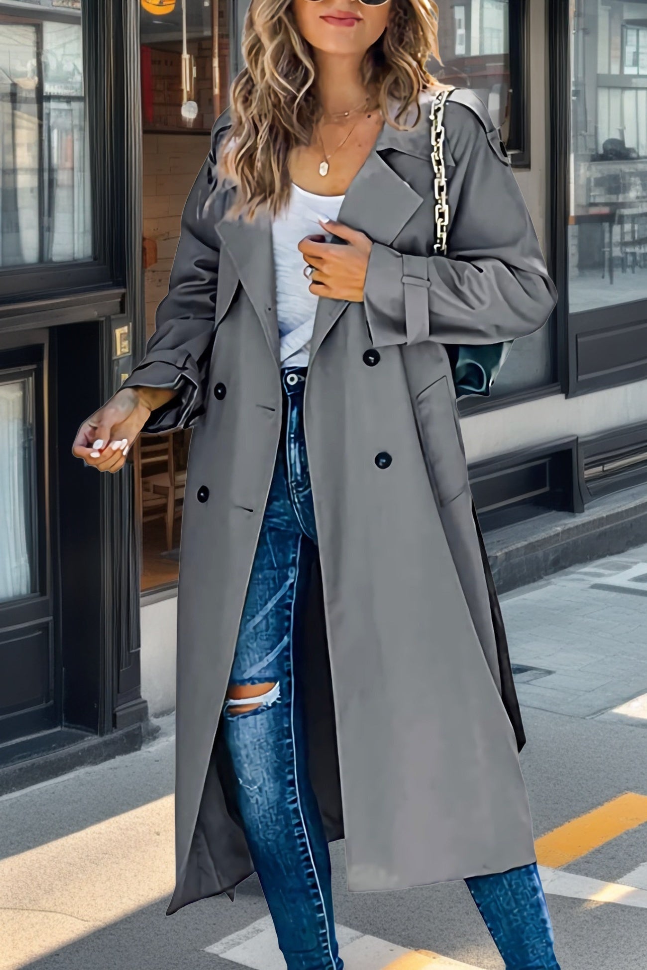 Eveloria Damen Trenchcoat Lang Leichter Gürtel