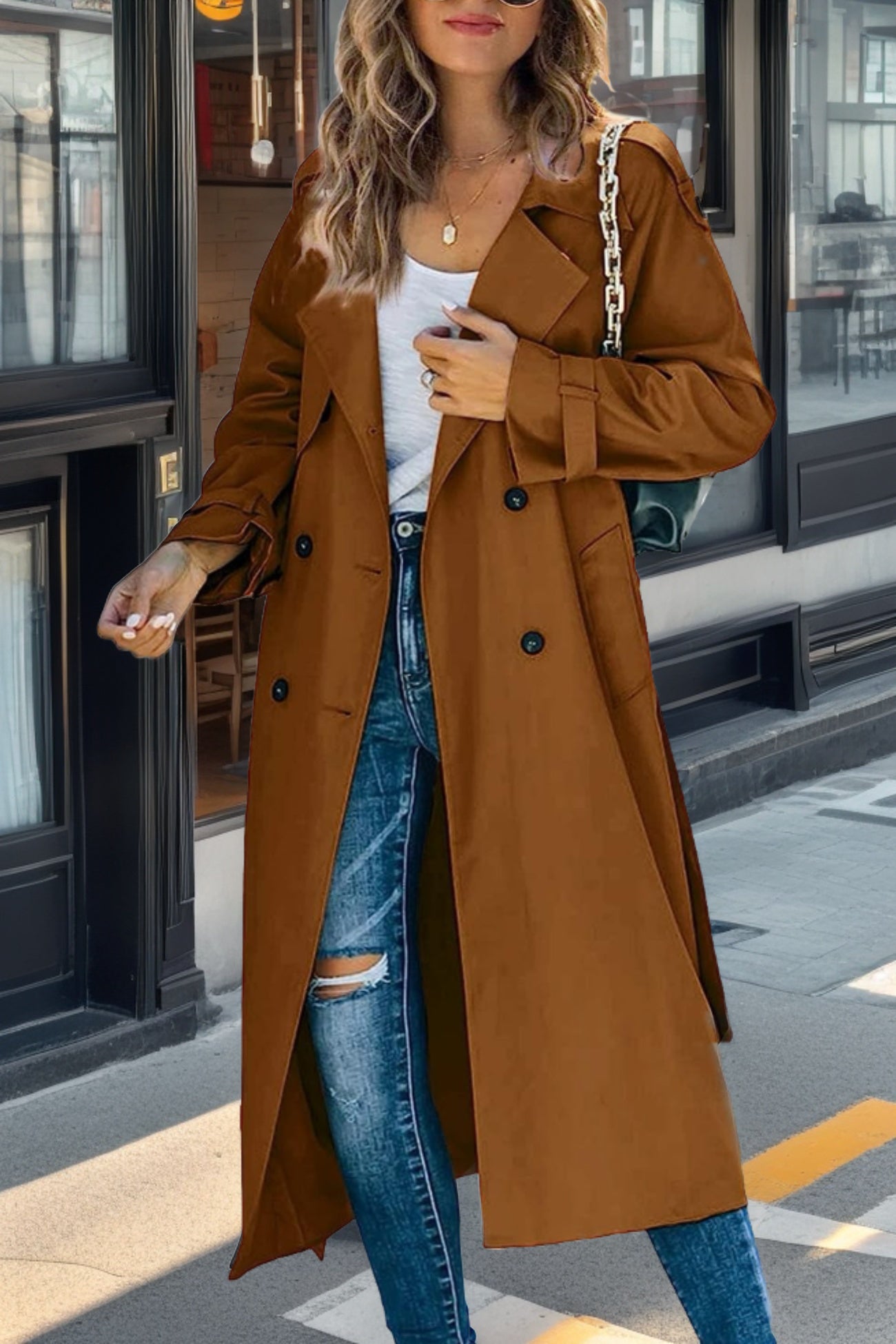 Eveloria Damen Trenchcoat Lang Leichter Gürtel
