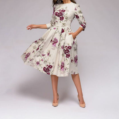 Damen Hochzeitsgastkleid Midi Blumendruck