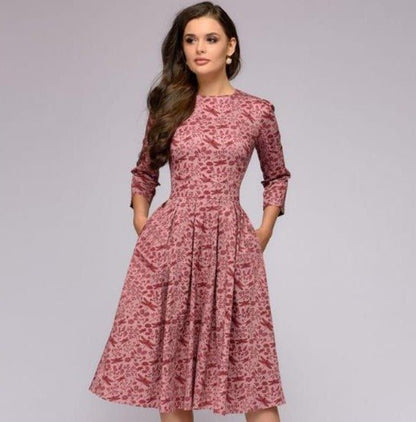 Damen Hochzeitsgastkleid Midi Blumendruck