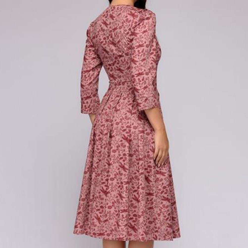 Damen Hochzeitsgastkleid Midi Blumendruck