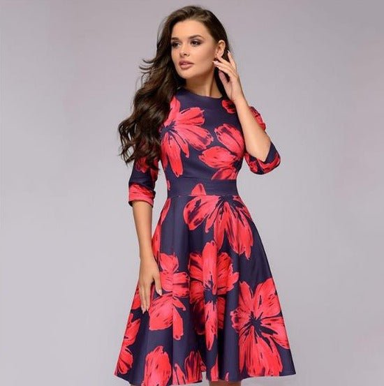 Damen Hochzeitsgastkleid Midi Blumendruck