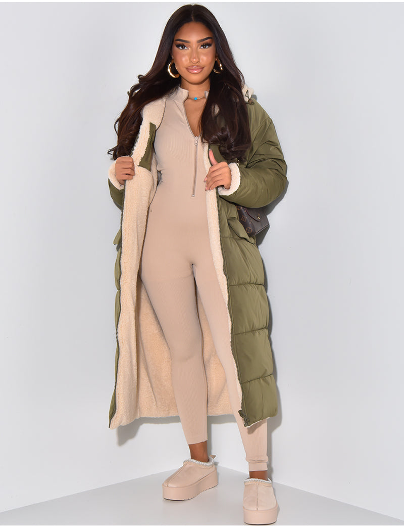 Damen Reversible Fleece Wintermantel Warm Gepolstert Winddicht Kapuze