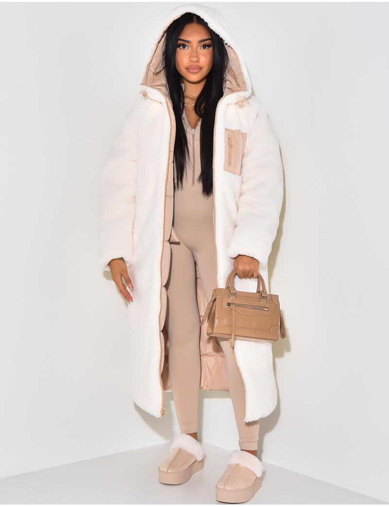 Damen Reversible Fleece Wintermantel Warm Gepolstert Winddicht Kapuze