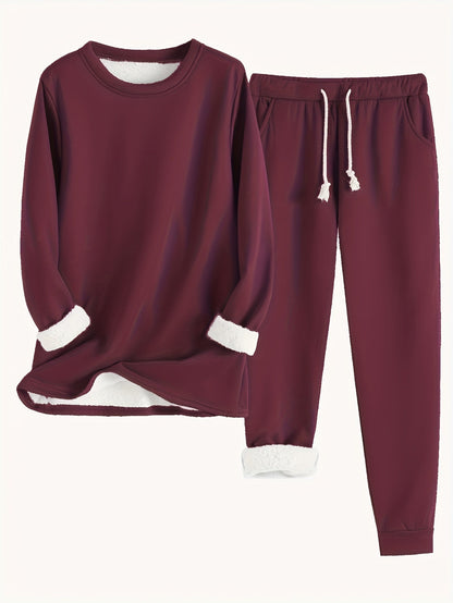 Damen Fleece Loungewear Set Weiches Sweatshirt und Jogginghose