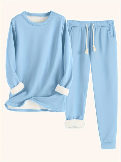 Damen Fleece Loungewear Set Weiches Sweatshirt und Jogginghose
