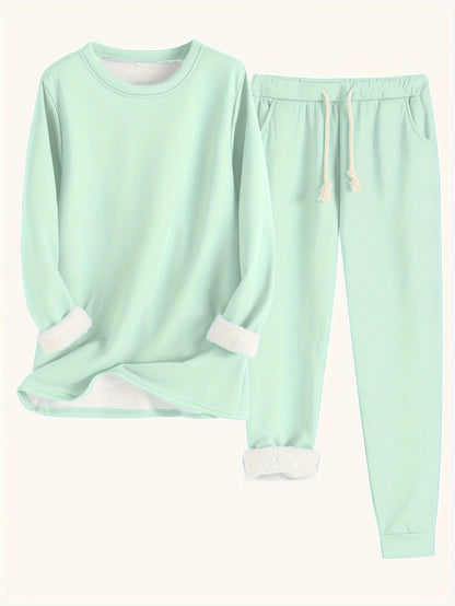 Damen Fleece Loungewear Set Weiches Sweatshirt und Jogginghose