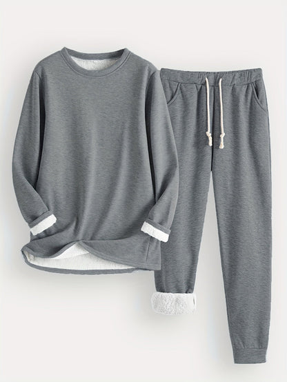Damen Fleece Loungewear Set Weiches Sweatshirt und Jogginghose