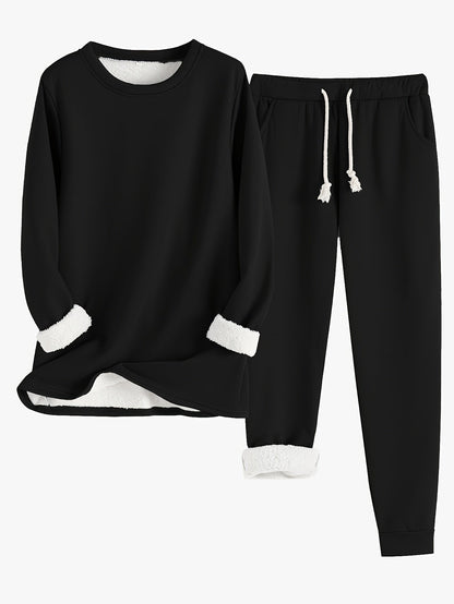 Damen Fleece Loungewear Set Weiches Sweatshirt und Jogginghose
