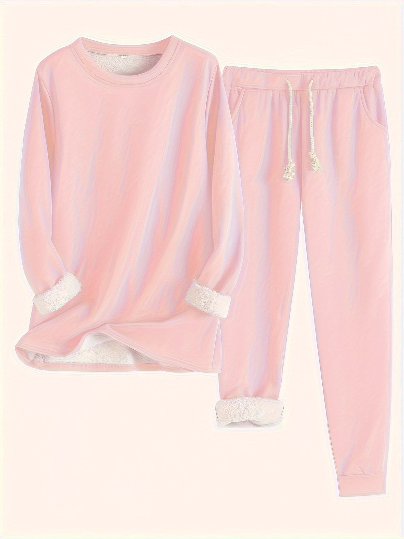 Damen Fleece Loungewear Set Weiches Sweatshirt und Jogginghose