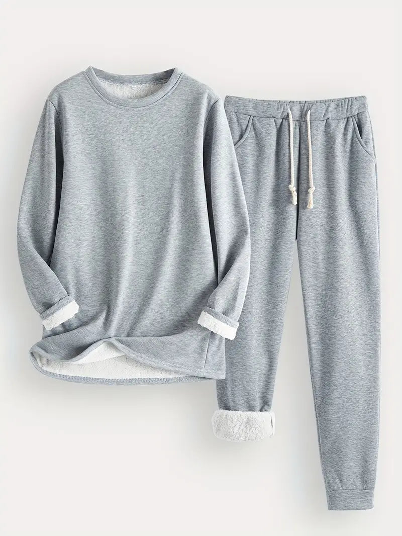 Damen Fleece Loungewear Set Weiches Sweatshirt und Jogginghose