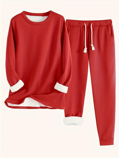 Damen Fleece Loungewear Set Weiches Sweatshirt und Jogginghose