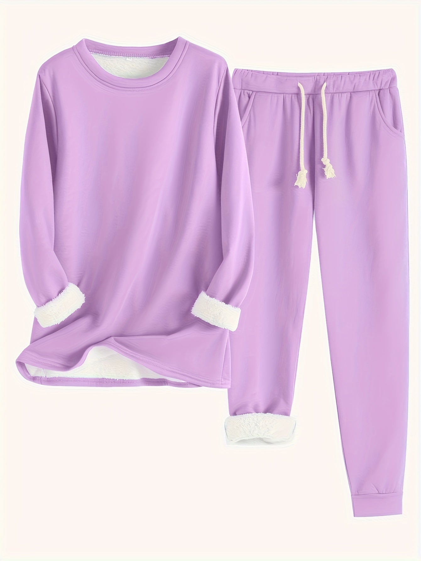 Damen Fleece Loungewear Set Weiches Sweatshirt und Jogginghose