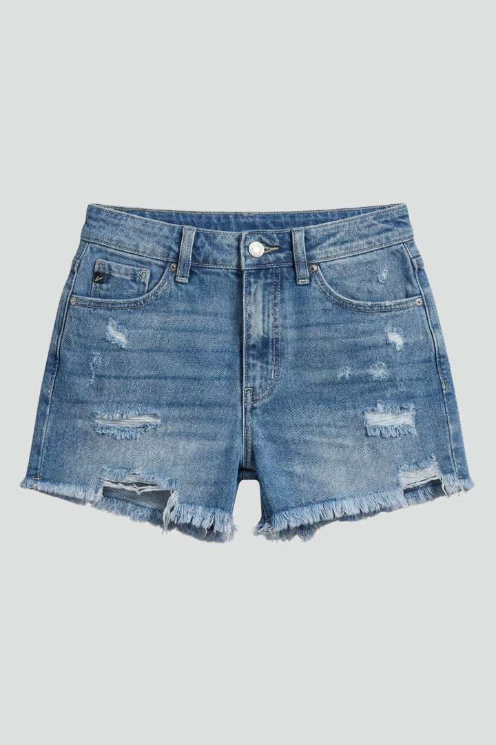 Damen Shorts Ausgefranster Saum Detail Schwarz - Eveloria