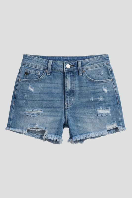 Damen Distressed-Jeansshorts Ausgefranster Saum Blau - Eveloria