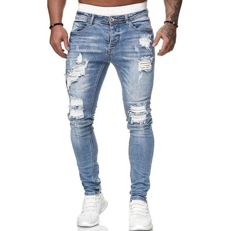 Herren Slim-Fit-Ripped-Jeans Skinny-Style dunkelblau - Eveloria