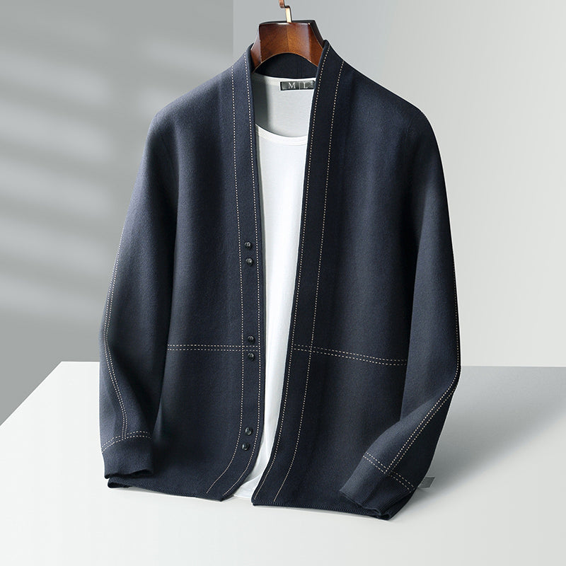 Herren Cardigan Offene Front Baumwolle Bequem Anthrazit
