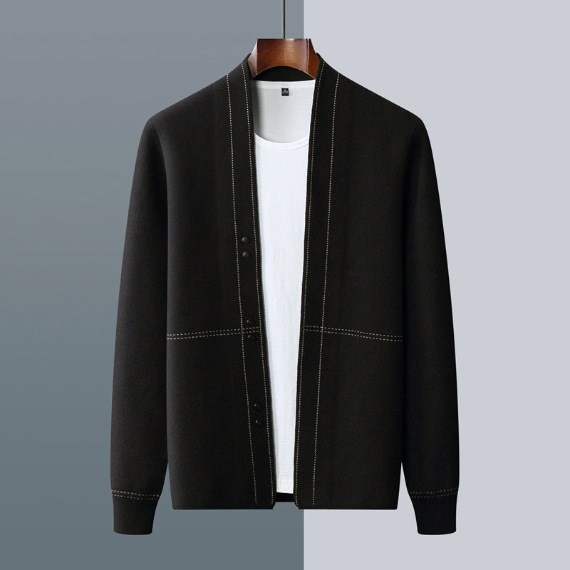 Herren Cardigan Offene Front Baumwolle Bequem Anthrazit