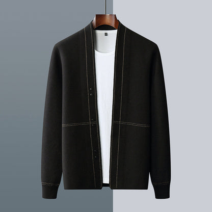 Herren Cardigan Offene Front Baumwolle Bequem Anthrazit