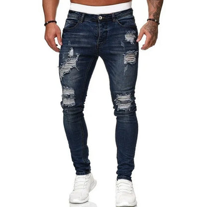 Röhrenjeans | Stretch | Slim Fit | Rissige Jeans | Herrenjeans-Blau-S-Chaps Herrenmode