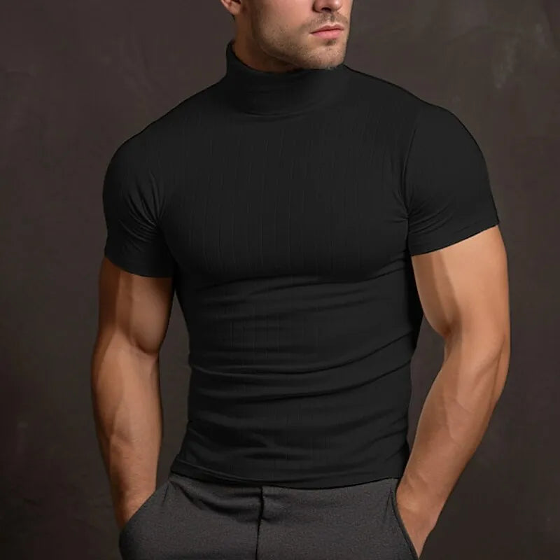 Herren Rollkragen T-Shirt Schmaler Schnitt Hochwertig Schwarz - Eveloria