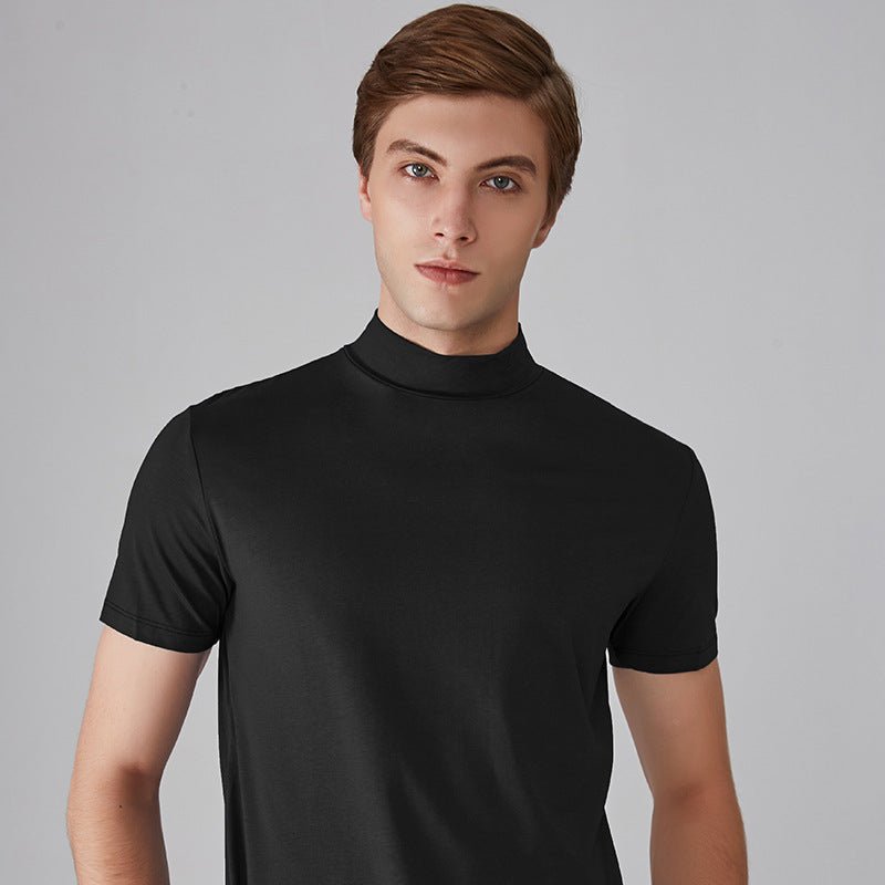 Herren T-Shirt Kurzarm Einfarbig Rollkragen Weiss - Eveloria