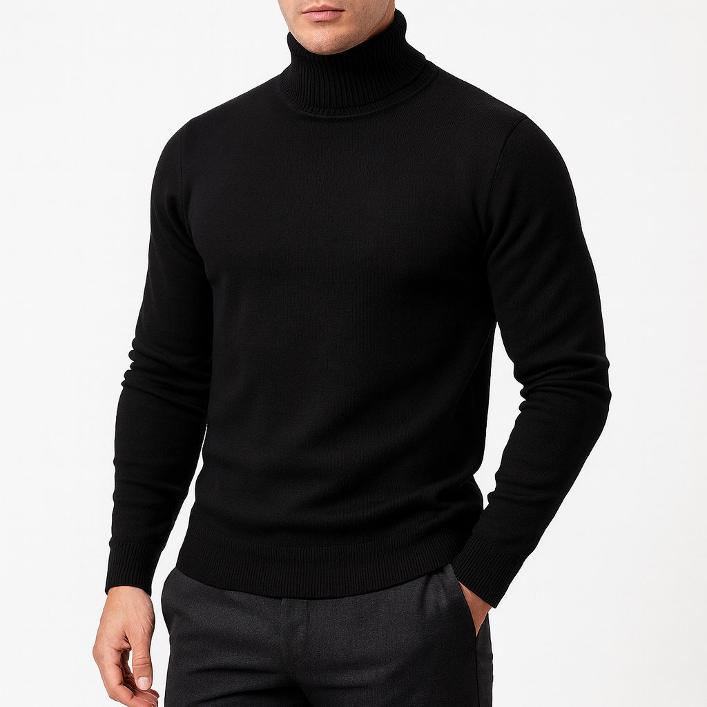 Rollkragenpullover – Einfarbig – Rollkragen – Strickpullover – Herrenpullover-Schwarz-S-Chaps Herrenmode