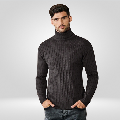 Herren Rollkragenpullover Strick Schwarz - Eveloria