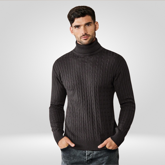 Herren Rollkragenpullover Strick Schwarz - Eveloria