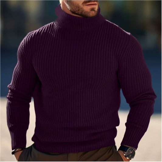 Herren Rollkragenpullover Langarm Strick Schwarz - Eveloria