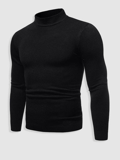Herren Rollkragenpullover Slim Fit Langarm Baumwolle Schwarz - Eveloria