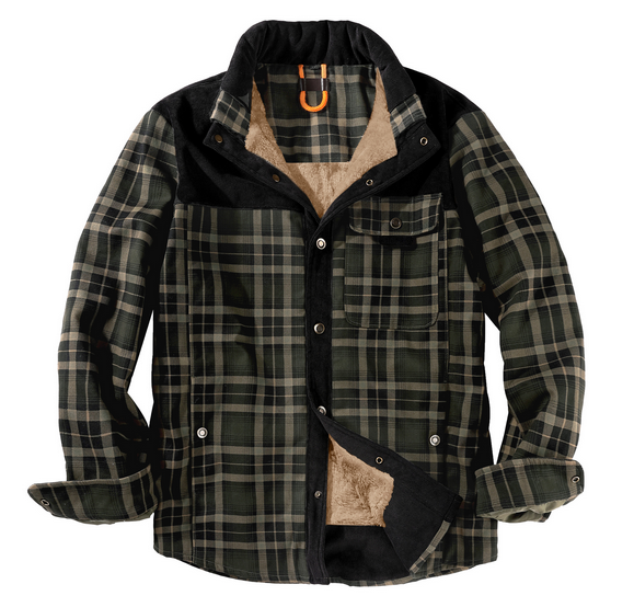 Herren Karo Hemdjacke Fleece-Futter Braun